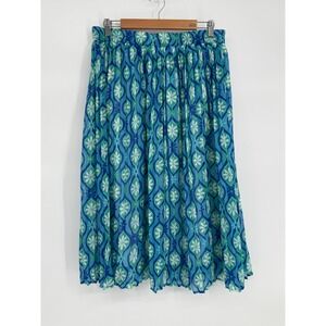 Her Destiny Womens Sz XL Blue Floral Geometric Pleated Midi Skirt Elastic Waist